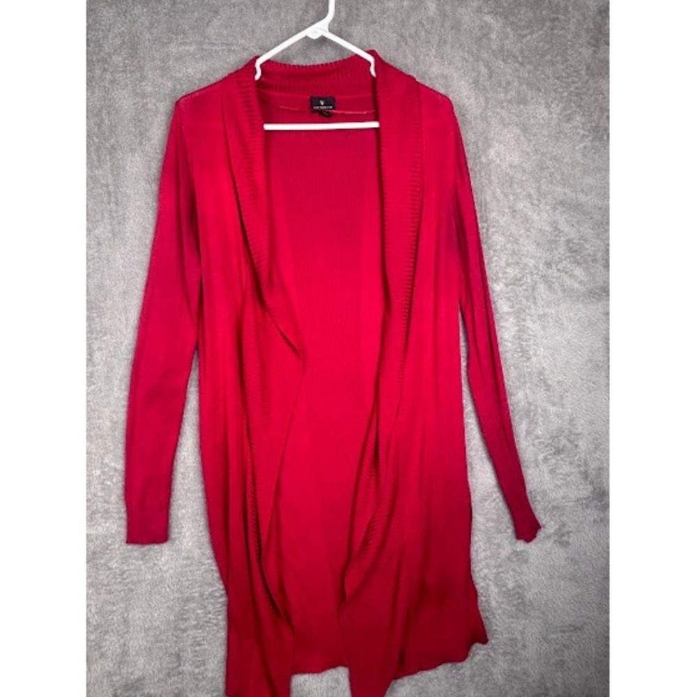 Worthington Womens Small Red Ribbed Knit Open‎ Front Cardigan Sweater